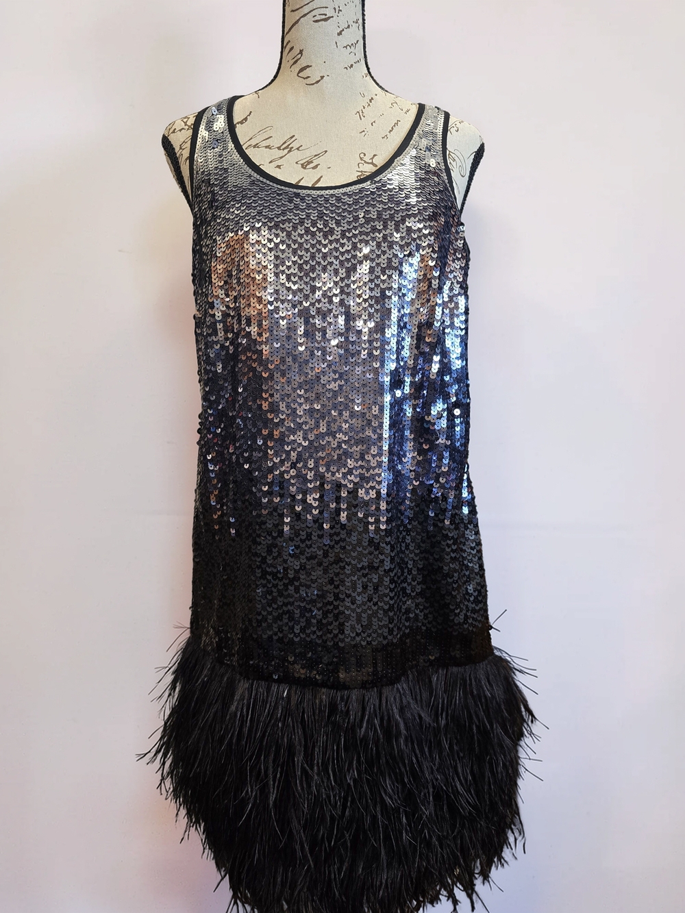 NWT MICHAEL Michael Kors Ombré Sequin Feather Hem Dress Size Small